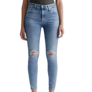 AG Adriano Goldschmied Farrah Skinny High Rise Ankle Distressed Blue Jeans 27